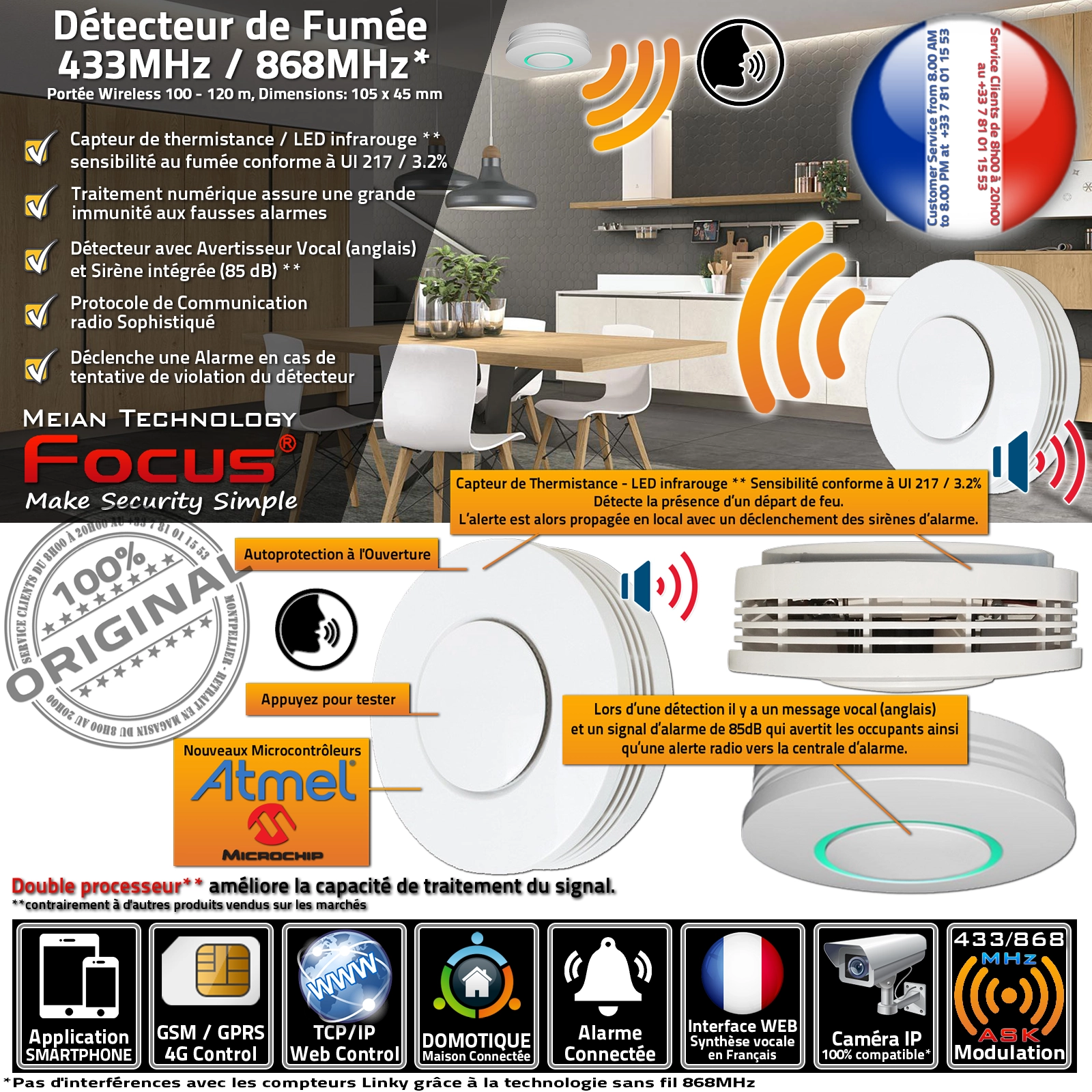 Détecteur de fumée 433 MHz, solution essentielle pour la sécurité incendie.