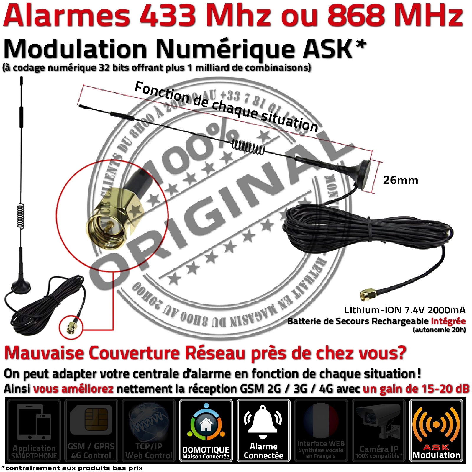 Centrale d'alarme connectée au téléphone via 4G et Ethernet