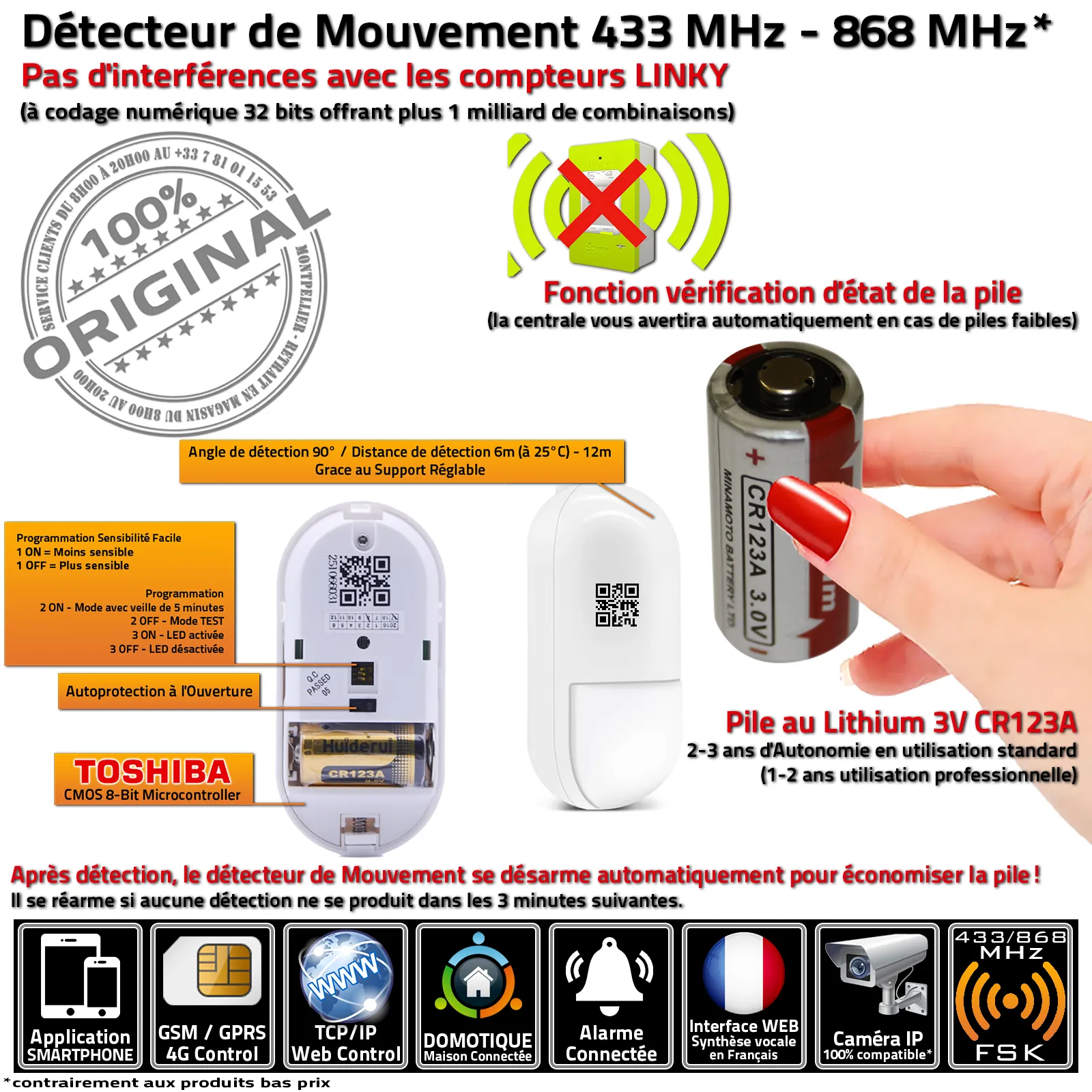 Détecteur de mouvement sans fil MC-565RF, autonomie longue durée et fiabilité.