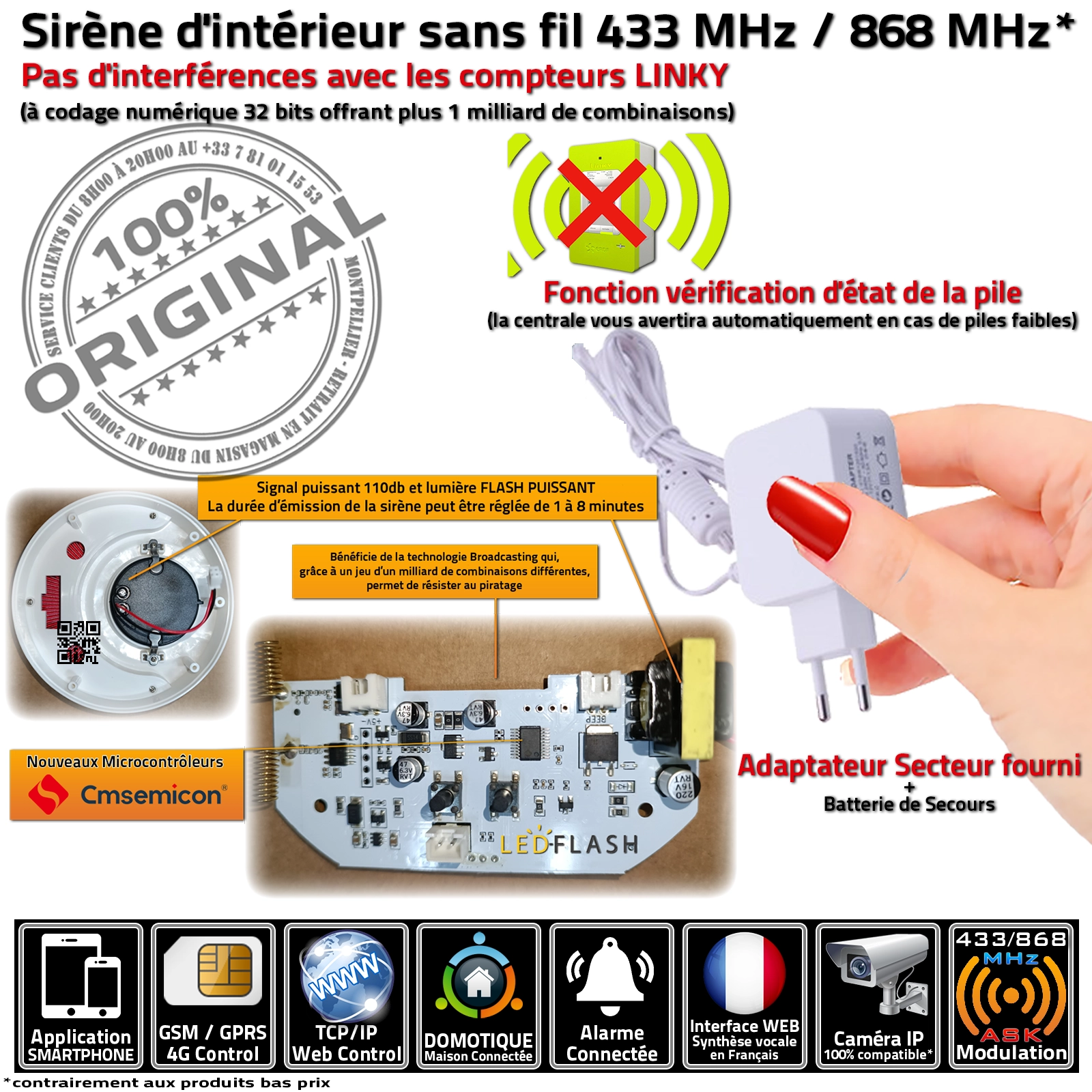 Sirène d'Intérieur Meian MD-214R | Alertes Push et SMS | Fiabilité