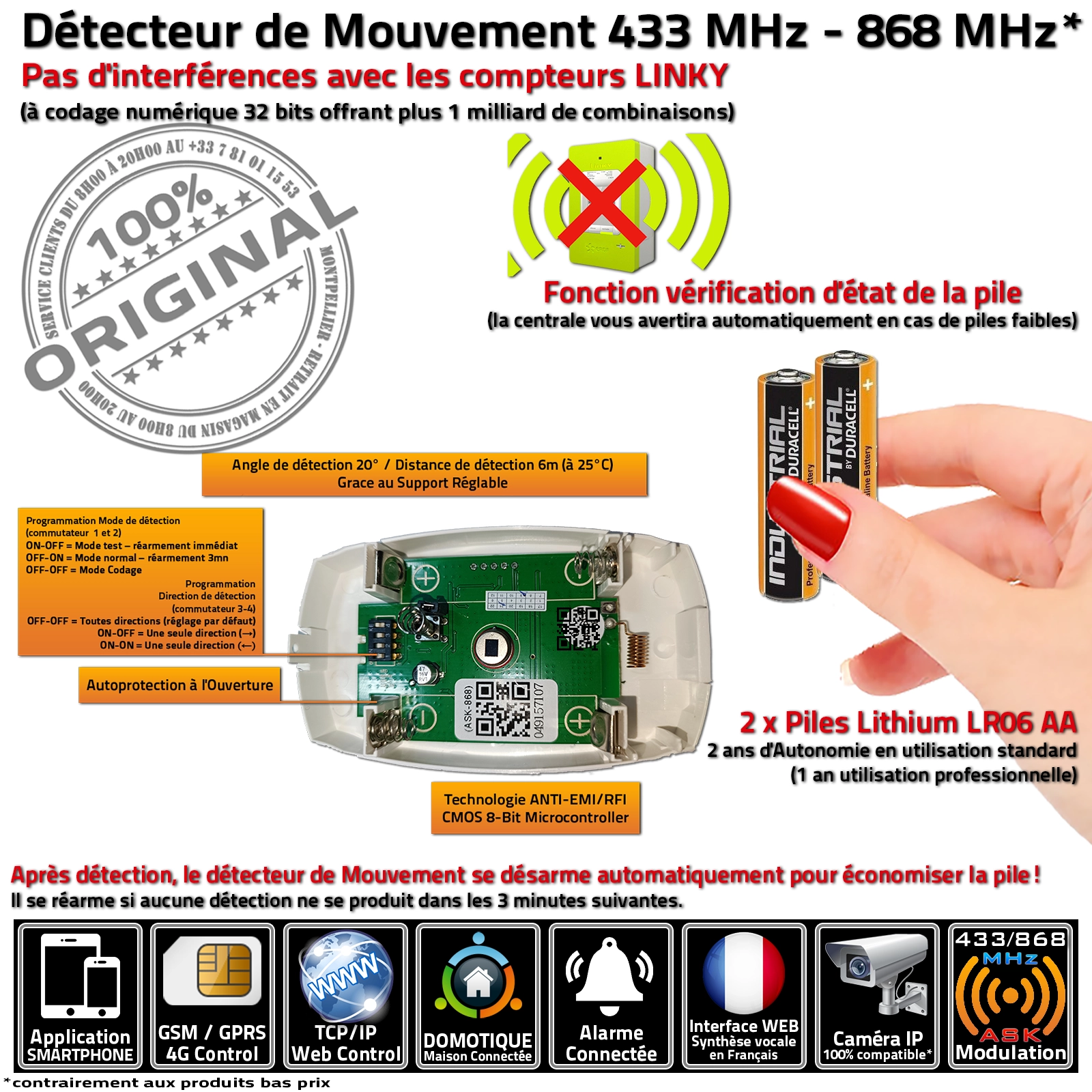 Détecteur de mouvement de couloir sans-fil Meian MD-448R DMT.